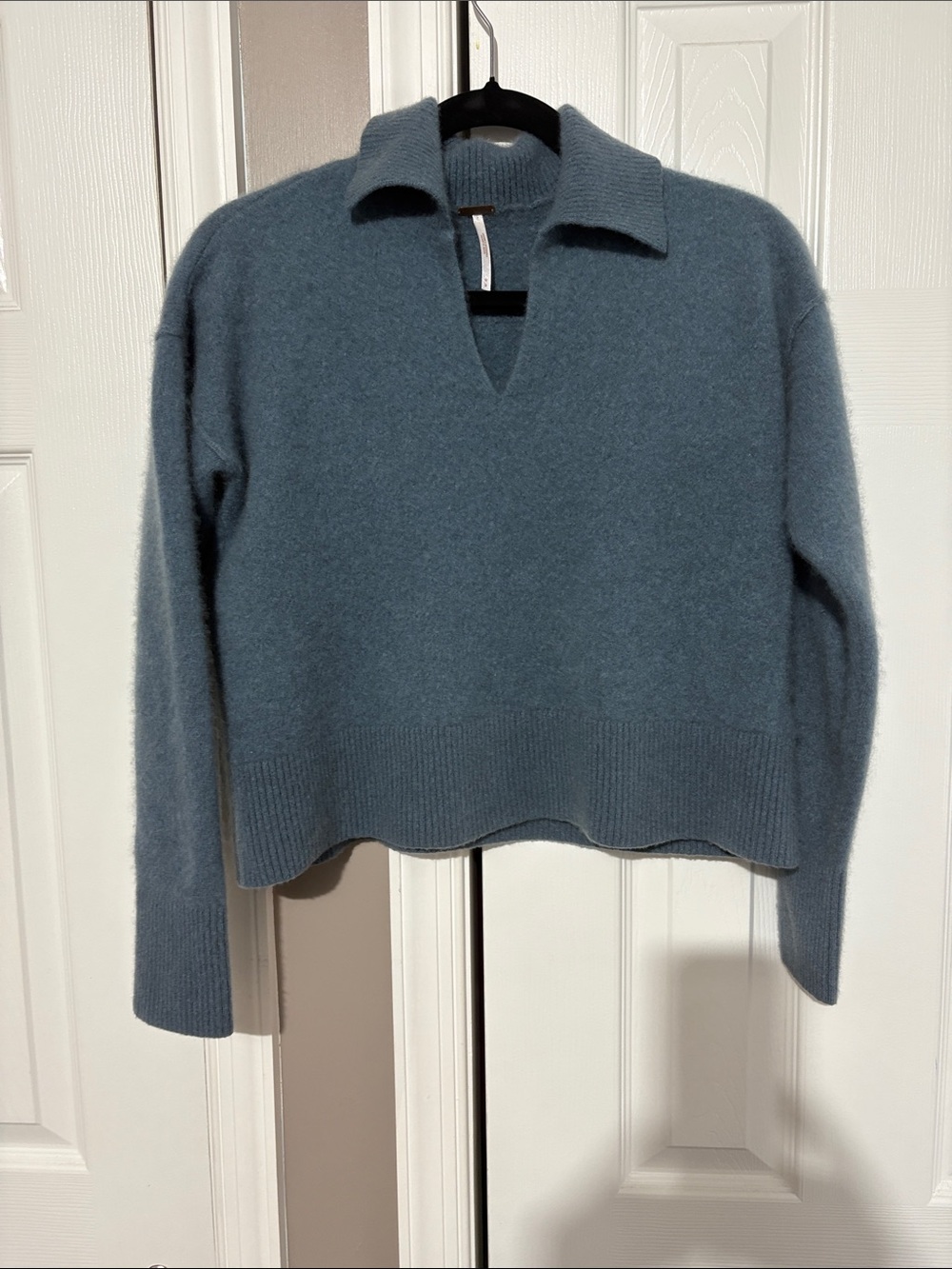 Free People Dusky Blue Collared V-Neck Sweater